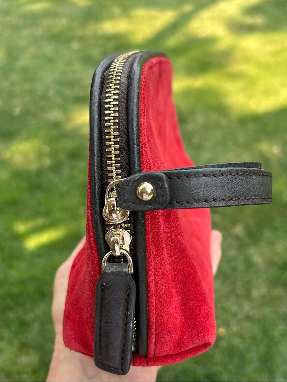 Vintage YSL Yves Saint Laurent Red Suede Cosmetic Makeup Bag Pouch Wristlet